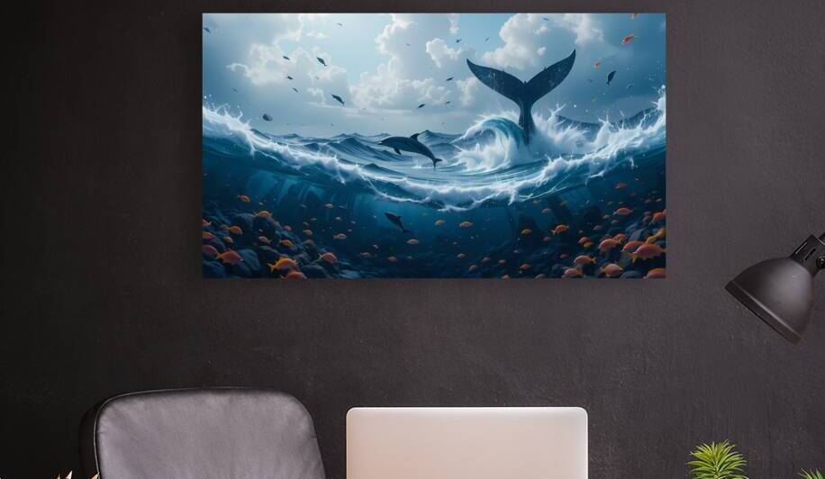 Underwater Serenity - Dolphin and Whale Art by el halaoui ali