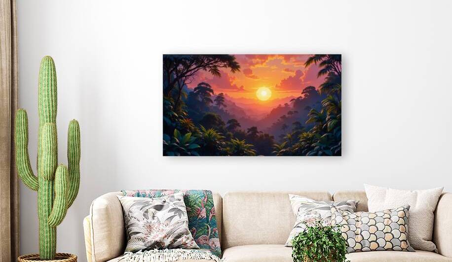 Tropical Sunset - Lush Jungle Landscape Art by el halaoui ali