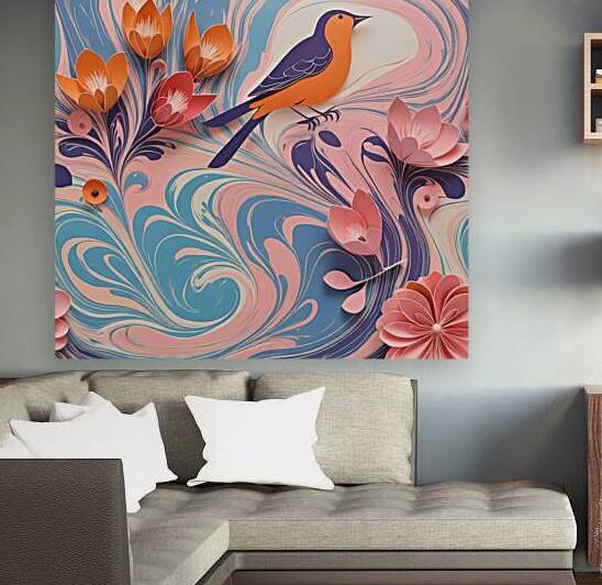 Colorful Bird and Floral Design - Paper Art by el halaoui ali