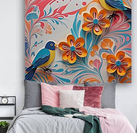 Vibrant Paper Birds and Floral Art - Creative Design by el halaoui ali