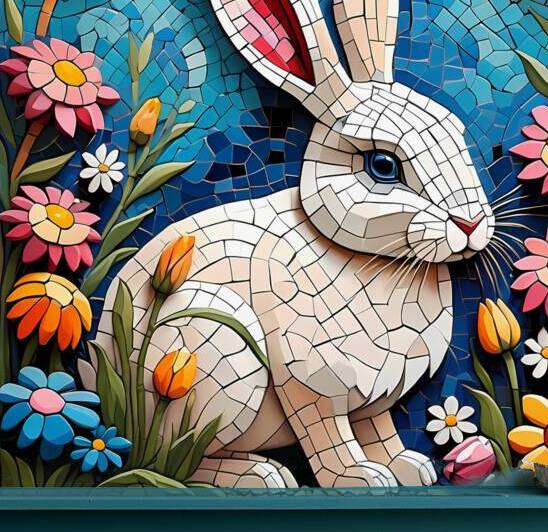 Colorful Mosaic Rabbit - Whimsical Animal Art by el halaoui ali