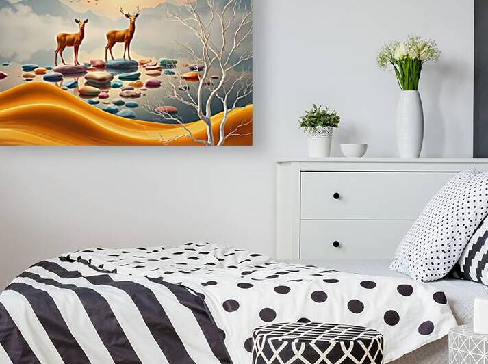 Serene Deer Landscape - Tranquil Nature Art by el halaoui ali