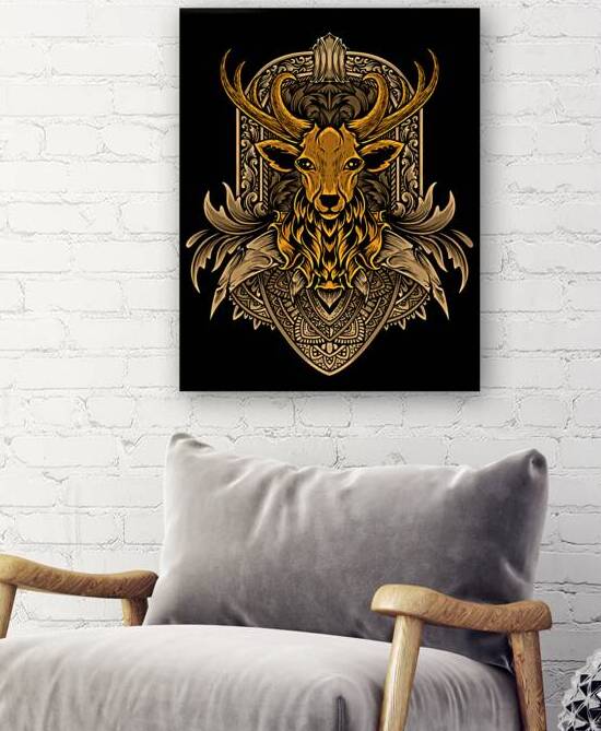 Deer head with vintage engraving ornament   by Point Art