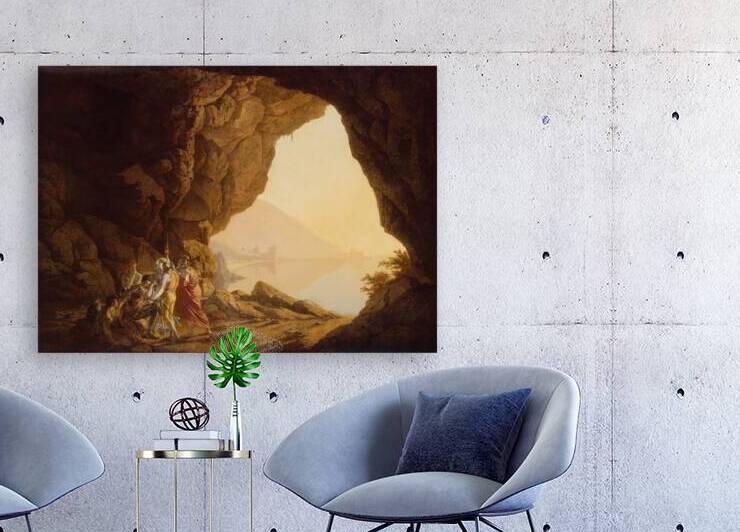 Grotto by the Seaside in the Kingdom of Naples with Banditti. Sunset [1778] by Joseph Wright of Derby [1734–1797] by MyCozyFineArt