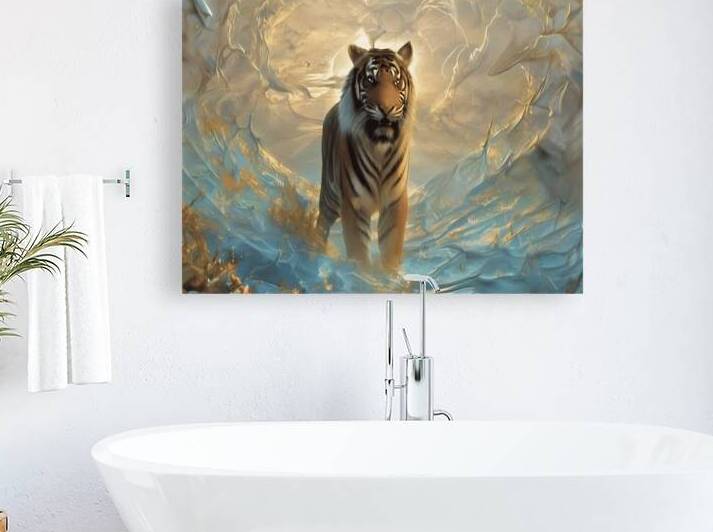 Majestic Tiger with Golden Wings – Epic Fantasy Wildlife Art Print by sama photo