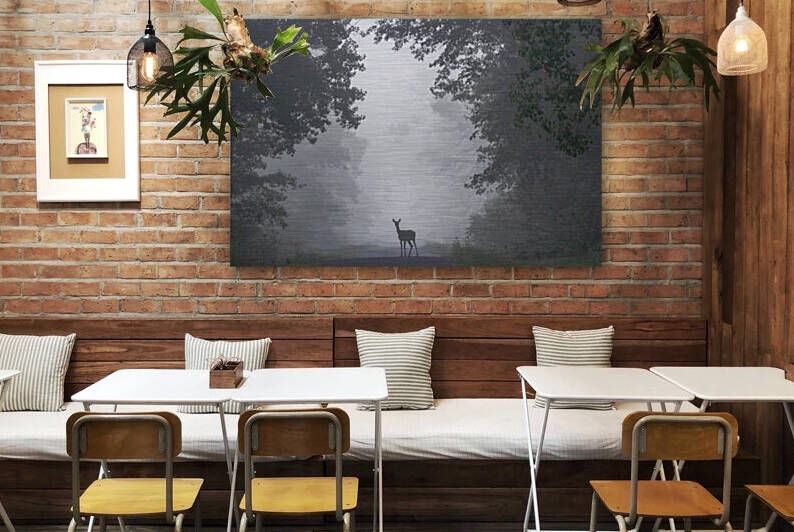 Lone deer on foggy road by Joe Riederer