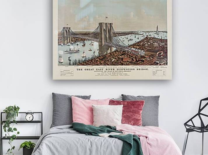 Restored 1892 engraving of Brooklyn Bridge in NYC by Steve Heap