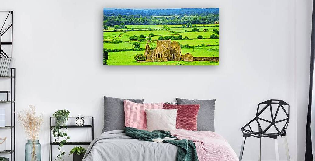 Scenic watercolor of Hore Abbey amidst lush greenery in County TipperaryIreland by Gestalt Imagery