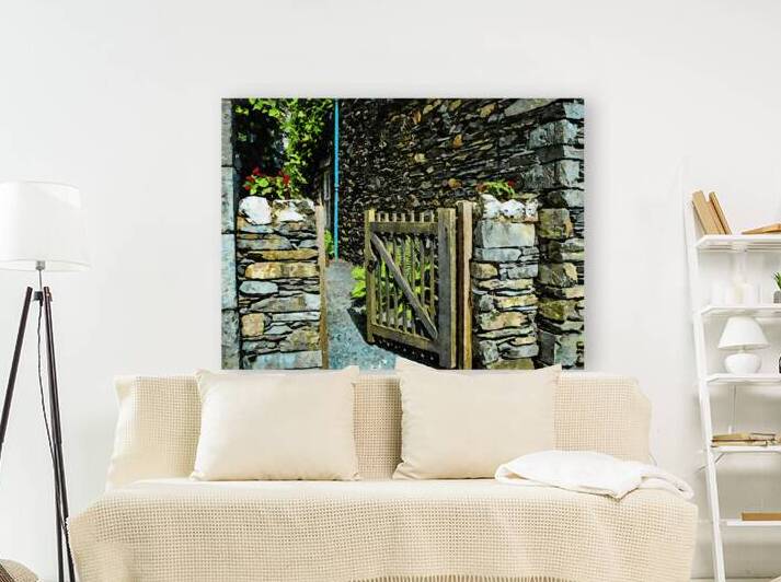 Charming garden entrance with stone walls in watercolor style by Gestalt Imagery