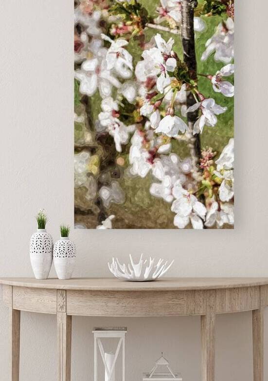 White Weeping Cherry Blossoms Painterly by Jennifer White
