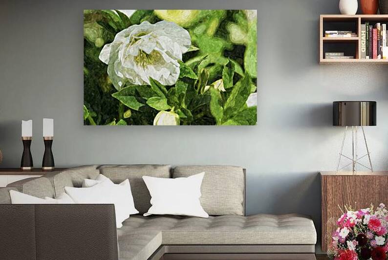 White Hellebore Bloom Stamen Focused Painterly by Jennifer White