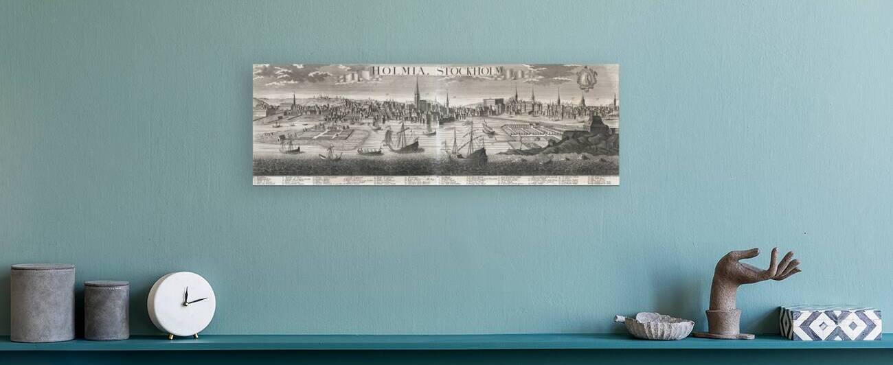 18th Century View of Stockholm Sweden – Panoramic City Engraving Depicting Islands Churches and Waterfront Architecture of the Swedish Capital Reflecting the Baroque Era of Scandinavian Urban Design by History In Your Home