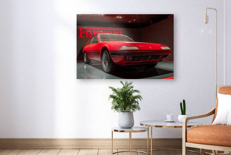 Red Ferrari 365 GT4 1973. Italian design luxury vintage car by Paolo Modena