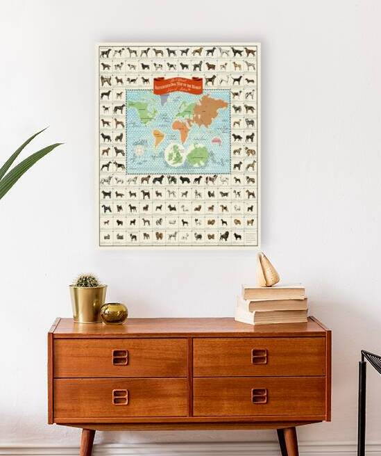 Pictorial World Map of Dog Breeds – Illustrated Global Map Featuring Various Dog Breeds by Region Depicting Geographic Origins Canine Types and Cultural Heritage of Domesticated Dogs Worldwide by History In Your Home