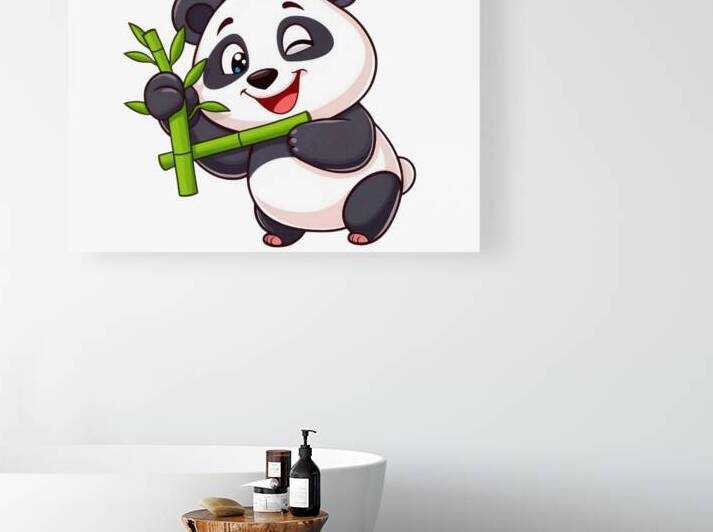 Adorable Panda with Bamboo – Cute Cartoon Animal Wall Art for Kids & Nursery by sama photo
