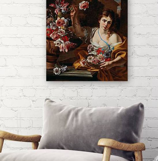 A Young Woman Taking A Flower From A Vase by Abraham Brueghel [1631–1697] by MyCozyFineArt