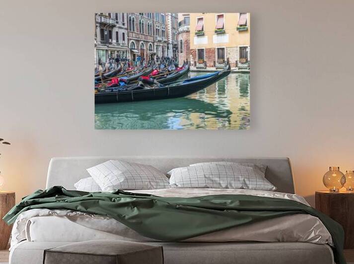 Gondolas in narrow canal Venice Italy by Assaf Frank