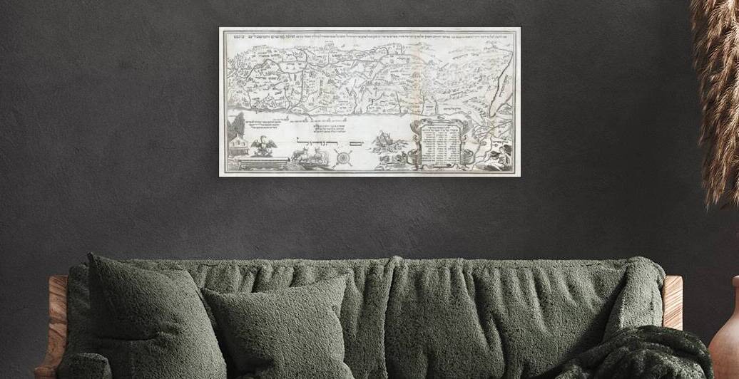 1695 Amsterdam Haggadah Hebrew Map of the Holy Land – Illustrated Map Showing Cities Villages Rivers Mountains Biblical Sites and Pilgrimage Routes in the Holy Land Published in Amsterdam for Jewish Religious Texts by History In Your Home