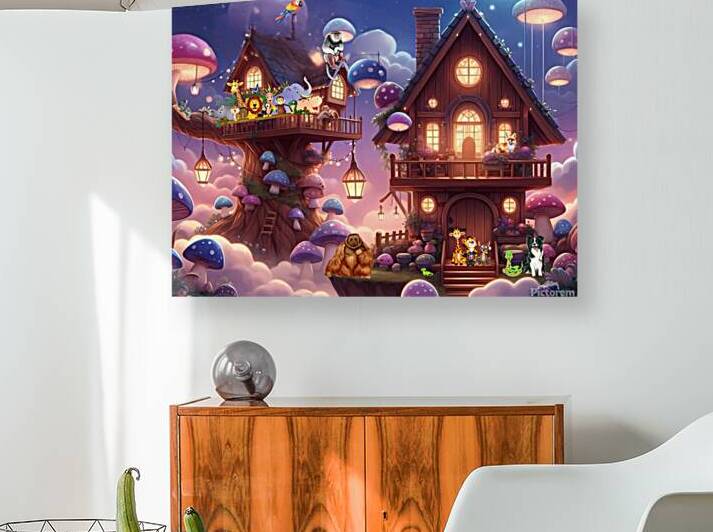 Spooky Haunted House at Night – Halloween Fantasy Art Print by sama photo