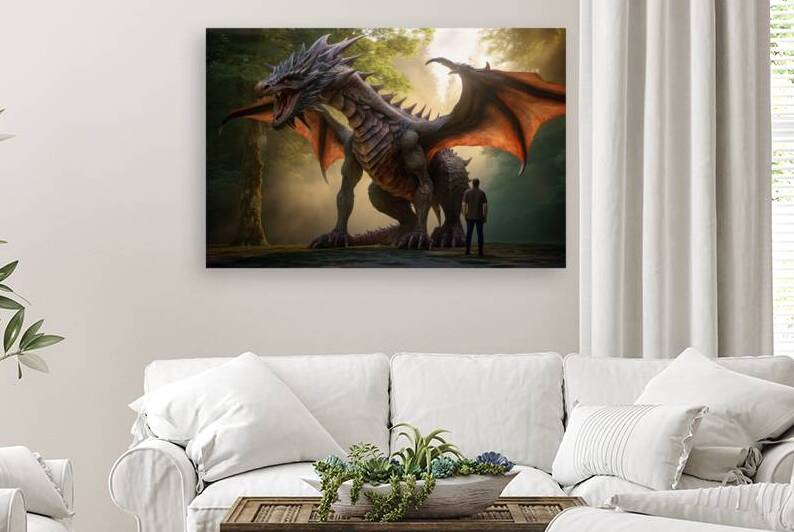 Man stands in front of dragon by Point Art