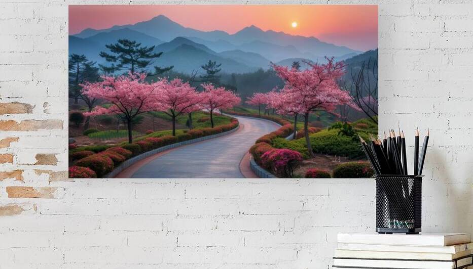 Road with Pink Flowers by Point Art