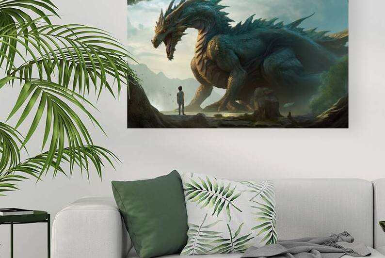 Man and huge dragon by Point Art