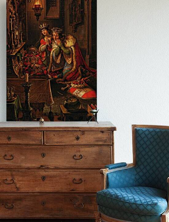 King Albert II and His Wife Elizabeth of Luxembourg in Prayer. On the Altar the Crowns of Bohemia and Hungary. As well as the Imperial Crown of the Holy Roman Empire [1820] by Karl Russ [1779–1843] by MyCozyFineArt