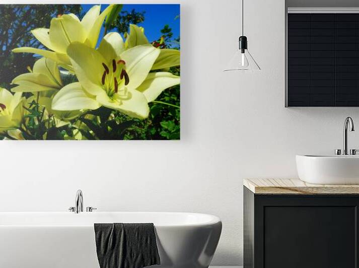 Yellow Lilies Against a Deep Blue Sky by Catriona Roberts Nature Photography and Designs