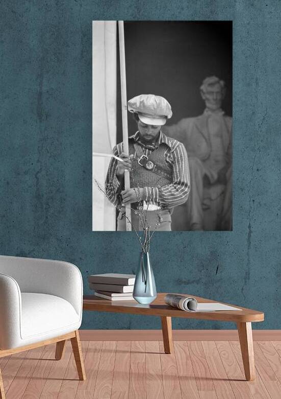 1970 Photo of Black Panther Member in Front of Lincoln Memorial – Civil Rights Era Photograph Showing Black Power Movement Political Activism Social Justice History and African American Resistance in the 1970s by History In Your Home