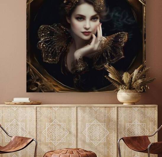 Baroque Beauty Portrait – Enchanted Noblewoman in Gilded Frame by Nourdigit