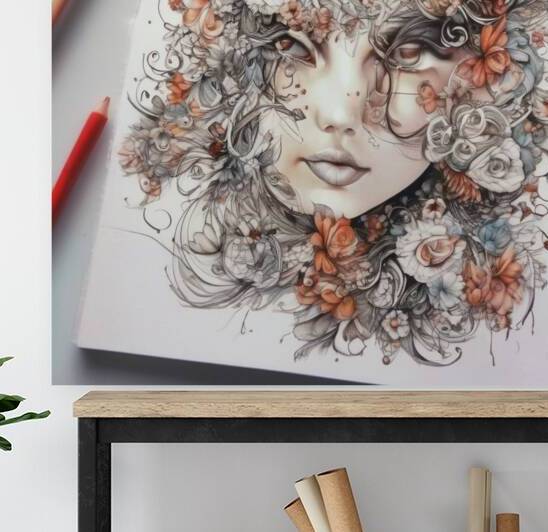 Floral Fantasy Portrait – Surreal Female Face with Botanical Elements by Nourdigit