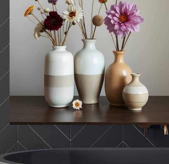 Still Life Floral Arrangement: Vases with Fresh Flowers on Display by MEGA