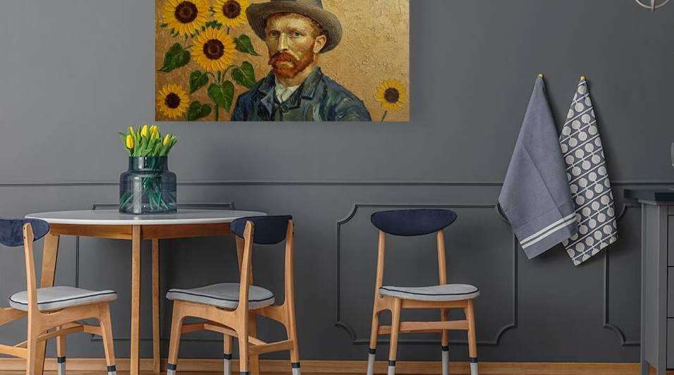 Vincent Van Gogh Sunflowers Gold Bronze Foil Impasto Painting Thick Textured Art by Sumer Paintings