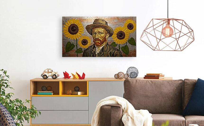 Vincent Van Gogh Sunflowers Gold Bronze Foil Impasto Painting Thick Textured Art by Sumer Paintings