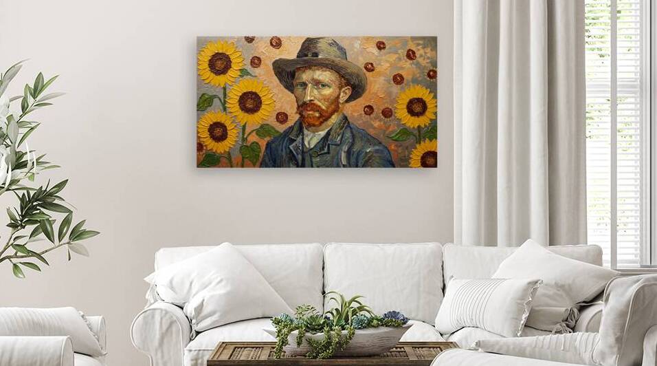 Vincent Van Gogh Sunflowers Gold Bronze Foil Impasto Painting Thick Textured Art by Sumer Paintings