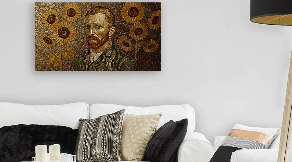 Vincent Van Gogh Sunflowers Gold Bronze Foil Impasto Painting Thick Textured Art by Sumer Paintings