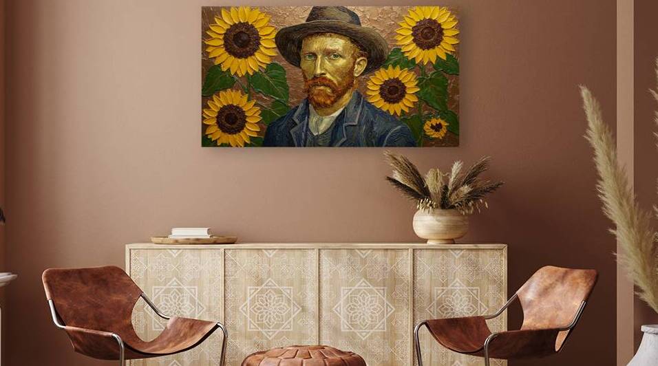 Vincent Van Gogh Sunflowers Gold Bronze Foil Impasto Painting Thick Textured Art by Sumer Paintings