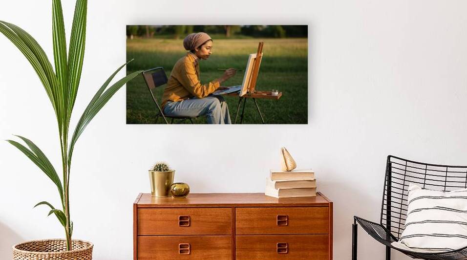 woman painting field canvas art by J M