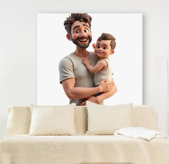 A Father Happily Holding His Son by J M