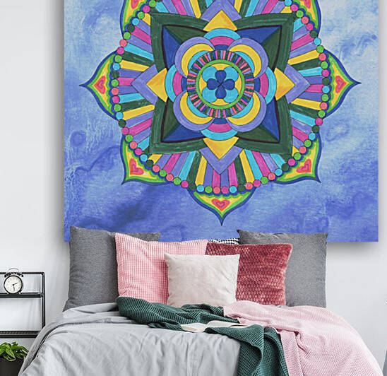 Hand Painted Mandala Watercolor Meditation on Blue by Irina Sztukowski