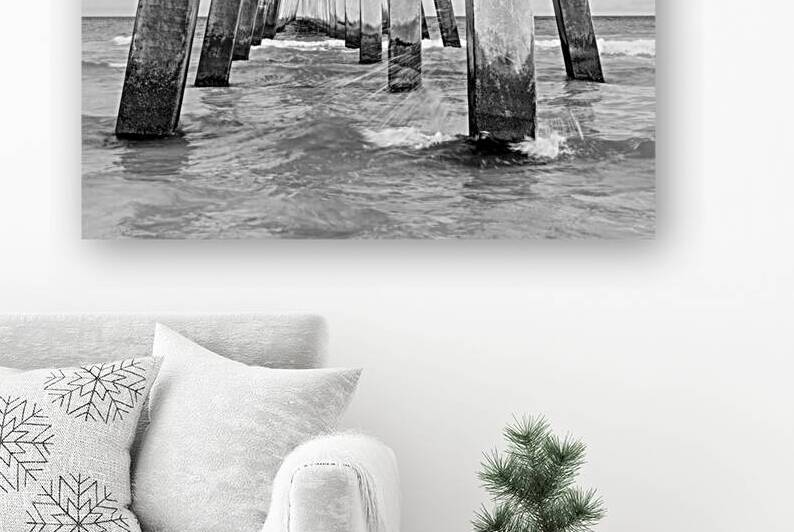 Splashing Under Navarre Pier Grayscale by Jennifer White