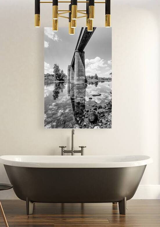 Under The Cotter Railroad Bridge Vertical Grayscale by Jennifer White