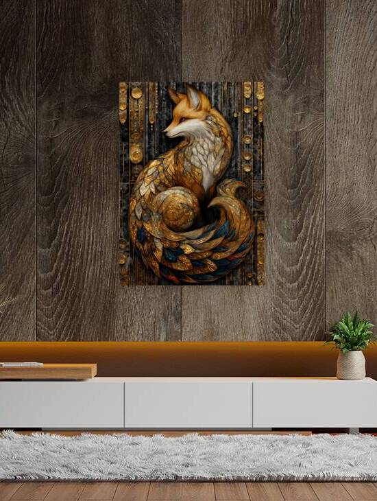 Stained Glass Art Deco Fox – Golden Ornamental Design by Anne Laure GOUPIL