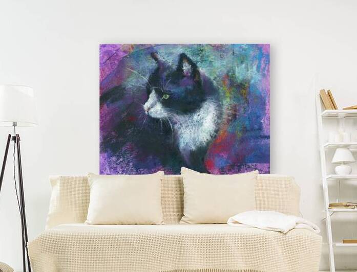 Tuxedo cat soft pastels painting  by Karen Kaspar