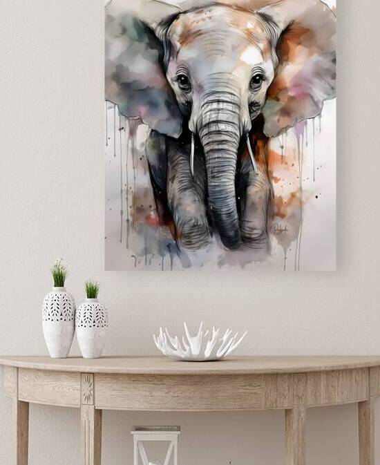 Baby Elephant Inkwash by Pabodie Art