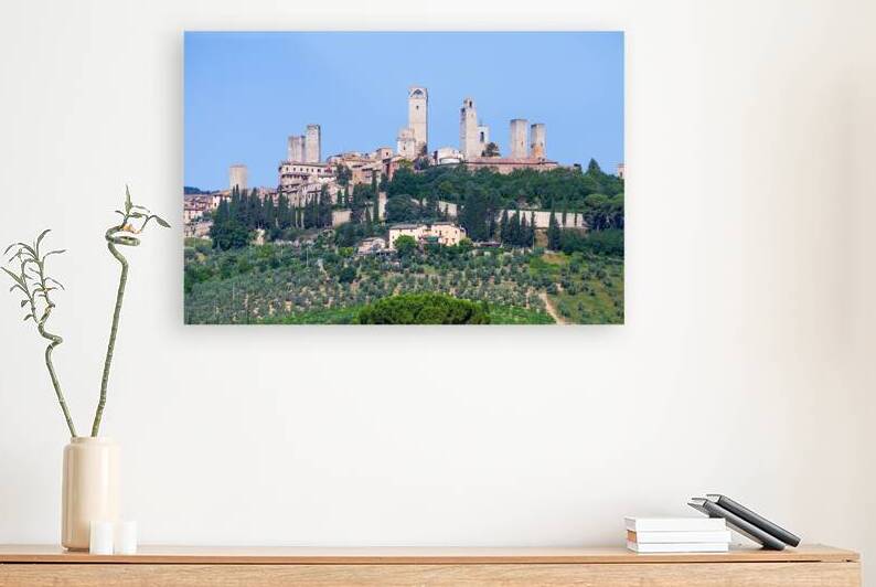 San Gimignano village Italy: green countryside blue sky hill  by Paolo Modena