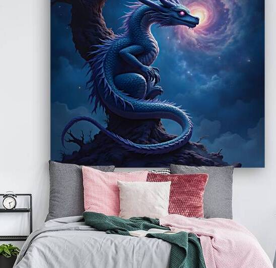 Bioluminescent Dragon Coiled Around Ancient Tree by Mark Turley