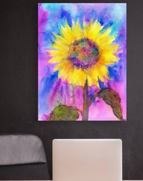 Rainbow sunflower watercolor painting by Karen Kaspar