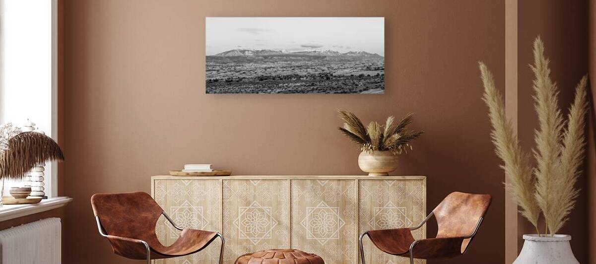 La Sal Mountains Dusk Pano Grayscale by Jennifer White