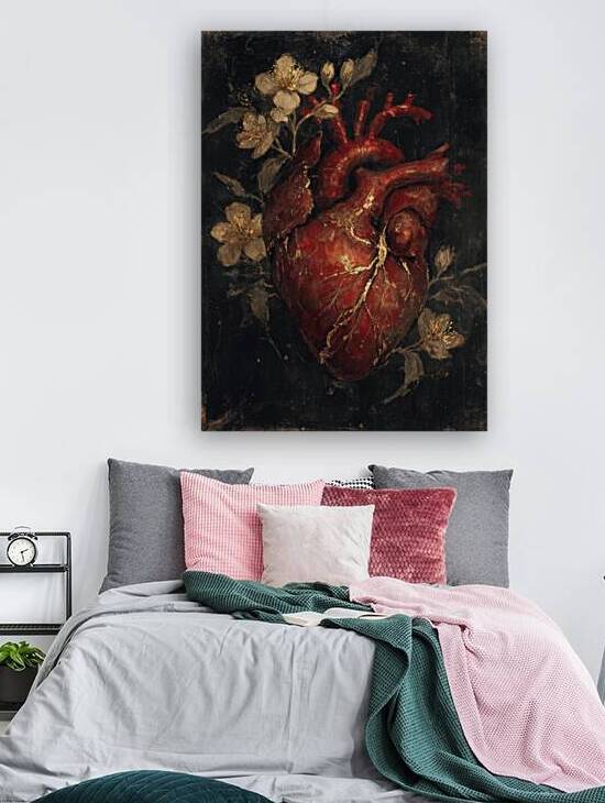 Kintsugi Heart with Golden Veins and Flowers by Anne Laure GOUPIL